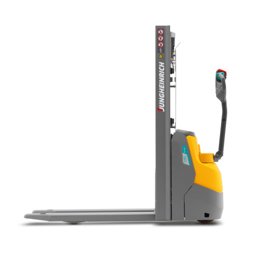 Transpalet electric pietonal cu catarg Jungheinrich EJC 010i ZT, înălțime de ridicare 2300 - 3600mm, încărcător integrat