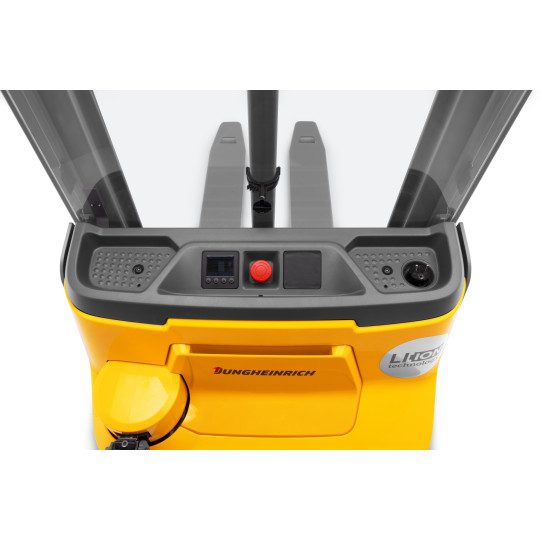 Transpalet electric pietonal cu catarg Jungheinrich EJC 010i ZT, înălțime de ridicare 2300 - 3600mm, încărcător integrat